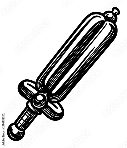 Classic Inflatable Balloon Sword Toy Black and White Outline Line Art Drawing Playful Party Object