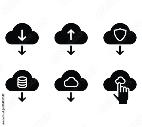 Cloud Network System Black Silhouettes