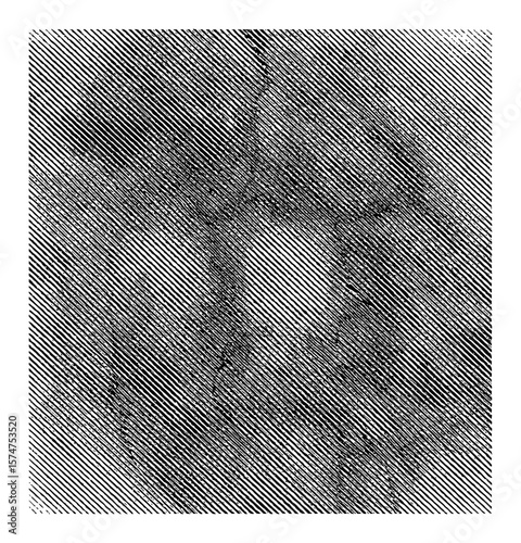 Distress Denim Grunge Texture Black and White Outline Line Art Drawing with Engraving Halftone Style
