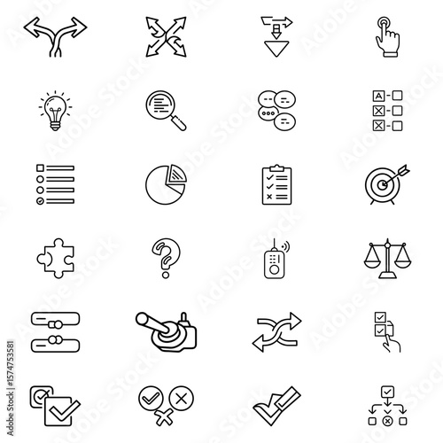 A collection of twenty four different black and white business and technology related icons in a grid
