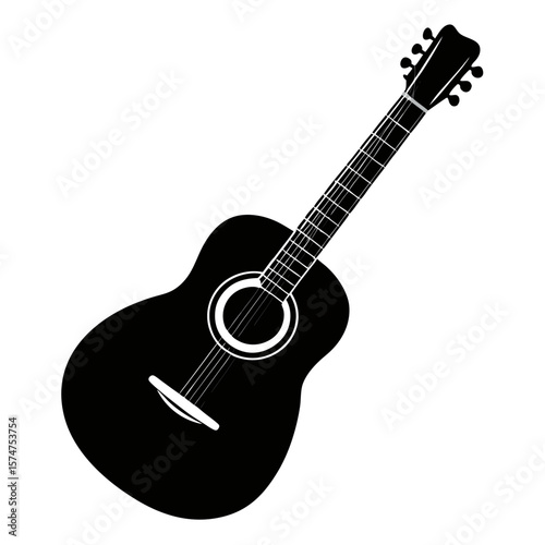 Striking black silhouette of a musical instrument a guitar with intricate realistic details