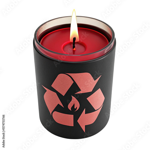 Red black Recycle Icon candle on white background