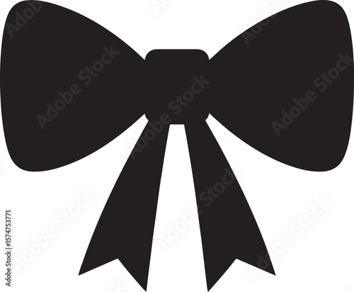 Simple black bow tie silhouette icon for decorative elements and design isolated on transparent background