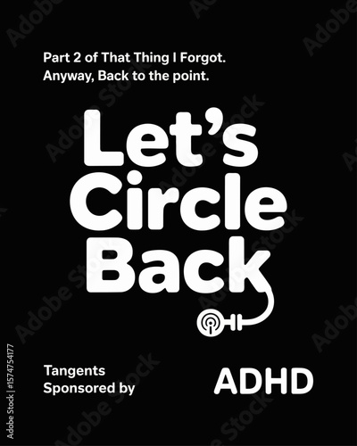 Cluttered desk with coffee cups and banner “Day 12 of Starting the Same Task,” captioned “Organized in Theory, Chaotic in Practice” on black background, funny ADHD representation.