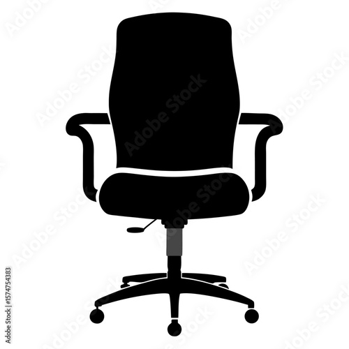 Modern black silhouette of an ergonomic office chair with wheels and adjustable features