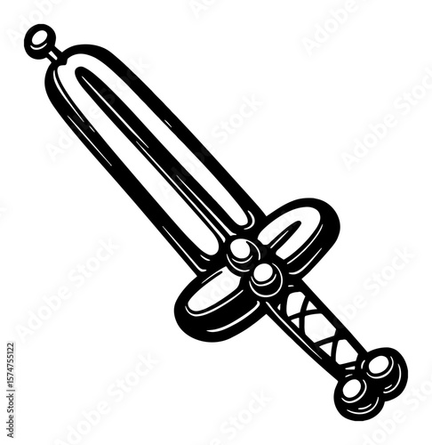 Fun Inflatable Balloon Sword Party Toy Isolated Black and White Outline Line Art Drawing Playful Object