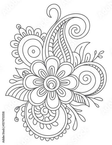 Intricate floral paisley design with swirling patterns and petal details vector