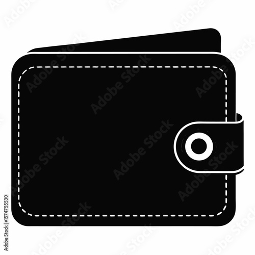 Simple black silhouette of an open wallet with realistic detail perfect for financial or retail themes