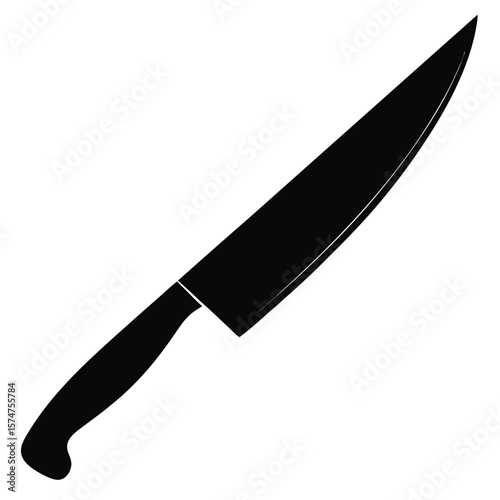 Bold black silhouette of a sharp kitchen knife perfect for culinary or design projects