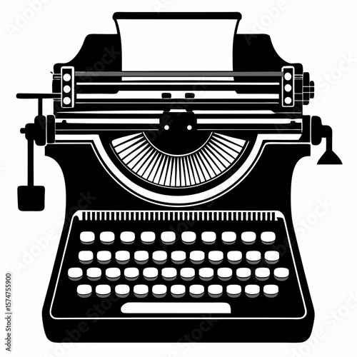 Classic black silhouette of a vintage typewriter with realistic details