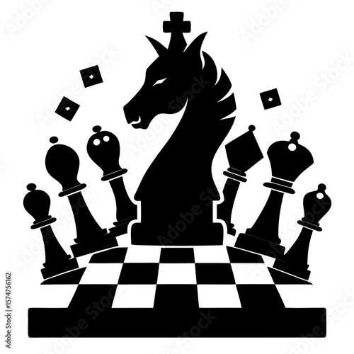 Classic black silhouette of a traditional chessboard with a realistic detailed design