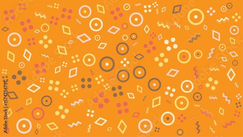 Abstract pattern of circles and diamonds on orange. Vector for abstract background, presentation, website, and creative poster.