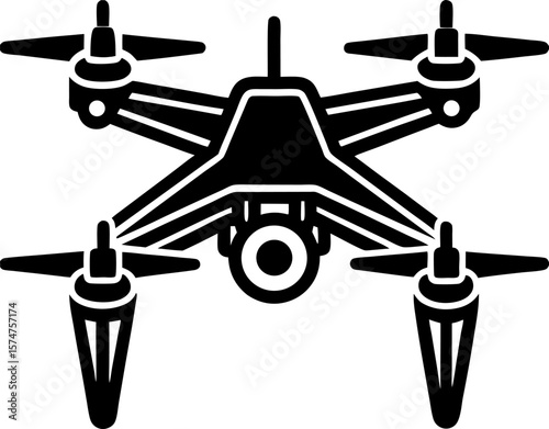 Black silhouette icon of a quadcopter drone with camera