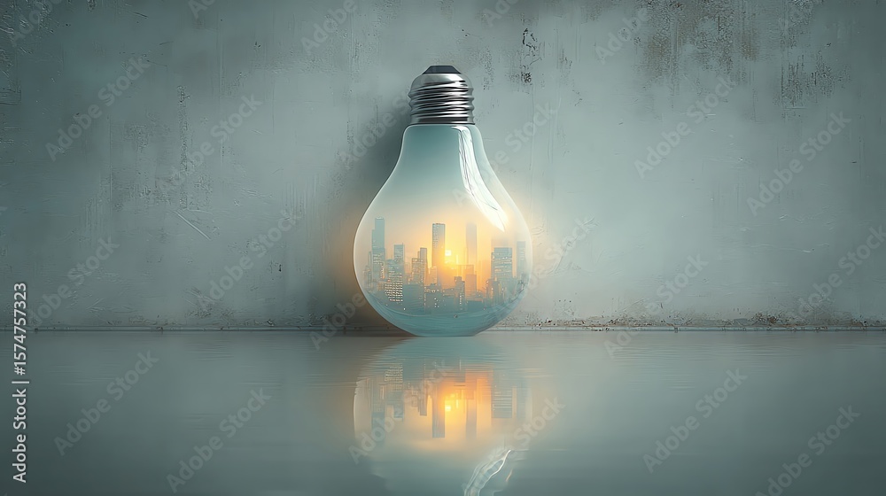 city in a bulb, futuristic skyline glowing inside a large bulb in a dark minimalistic room, sci-fi surreal mood, conceptual photography, cyber tones and reflection on surface city in a bulb, futuristic skyline glowing inside a large bulb in a dark minimalistic room, sci-fi surreal mood, conceptual photography, cyber tones and reflection on surface