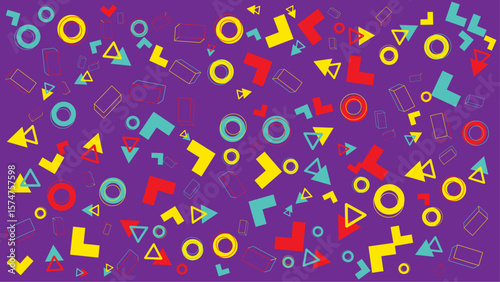 Purple image shows a colorful geometric pattern. Vector for abstract background, presentation, website, and creative poster.