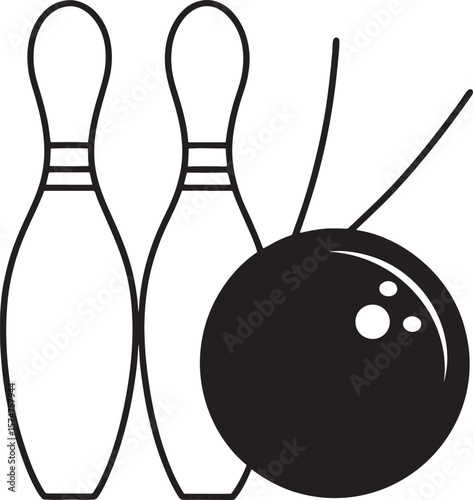 Bowling pins and ball silhouette isolated on white background