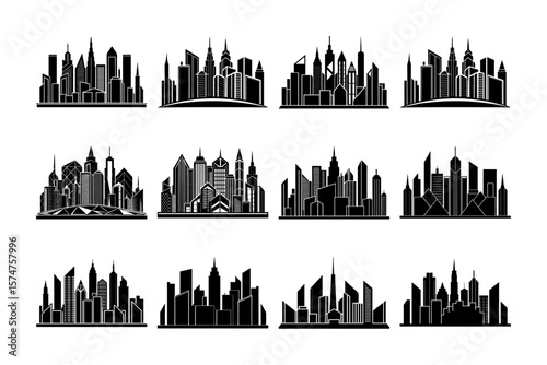 Skylines Silhouette Bundle On White Background 