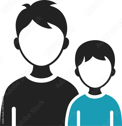 Father and son standing together silhouette isolated on white background