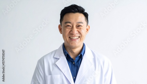 Laughing scientist in clean white lab