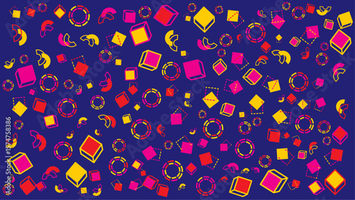 Vibrant abstract pattern of cubes and circles. Vector for abstract background, presentation, website, and creative poster.
