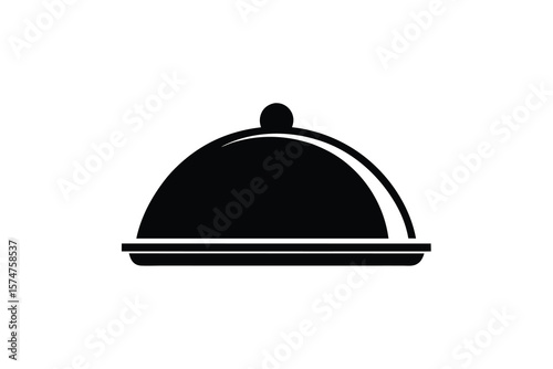 Elegant Black and White Serving Tray with Dome Lid Illustration