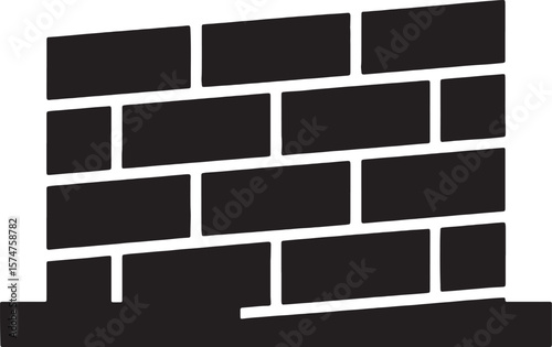 black brick wall structure with angled top isolated on white background