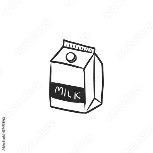 Hand-Drawn Milk Carton with "Milk" Label and Screw Cap Illustration