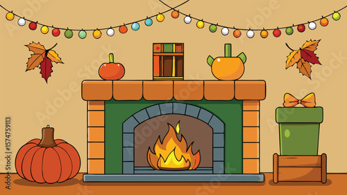 Warm and Inviting Fall Fireplace Decoration.