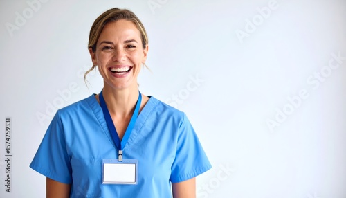 Smiling pharmacist stands relaxed inside