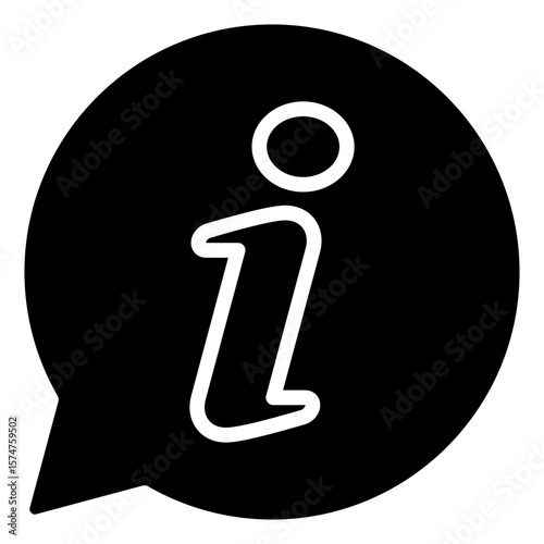 Info Bubble Glyph Silhouette Black Icon Vector Design - A speech bubble with a bold "i" symbol, representing general information, guidance, or help resources