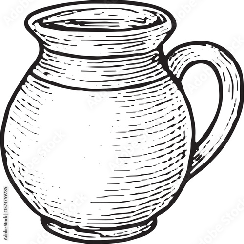 Hand-Drawn Pitcher Jug Icon - Vintage Ceramic Illustration for Kitchen Decor