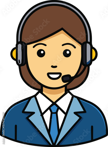 Friendly female customer service representative wearing a headset and suit isolated on white background