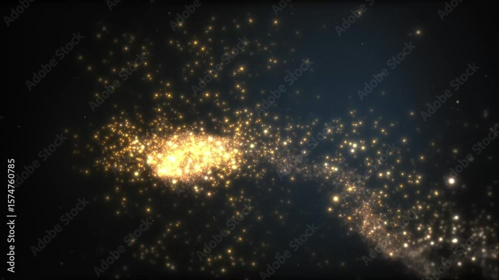 4K Gold glitter background with sparkle shine light. Gold particle trail entering from left of frame useful for transition and wipe effect, Falling snow Close-up. Loop able