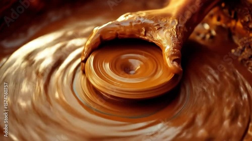 Close-Up Video Still of a Potter's Hands Shaping Clay on a Traditional Spinning Wheel, Crafting Earthenware with Skill and Precision, Capturing the Art of Pottery Making
