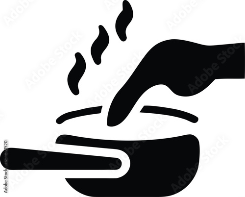 Black Silhouette Hand Testing Temperature of Steaming Liquid in Bowl vector