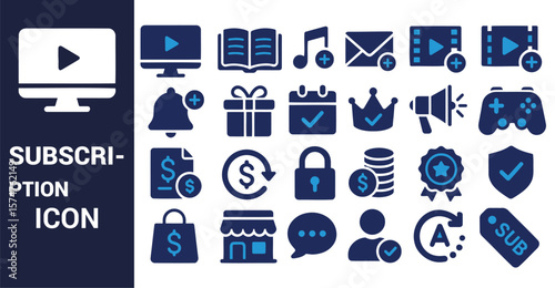 Various subscription service icons in blue and white technology media