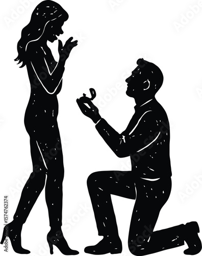 Romantic Couple Silhouette A Man Proposing Marriage to His Beloved