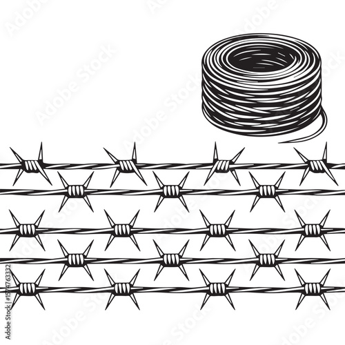 barbed wire fence vector pack with sharp barbs and coils for protective barrier designs, safety, and security projects