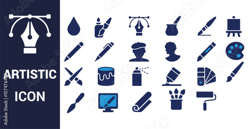 Artistic tools and creative icons drawing painting