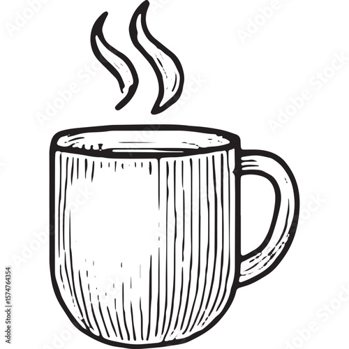 Hand-Drawn Coffee Mug Icon - Cozy Kitchen Decor Illustration for Lifestyle