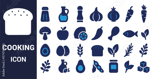 Assorted food and cooking ingredient icons bread salt shaker