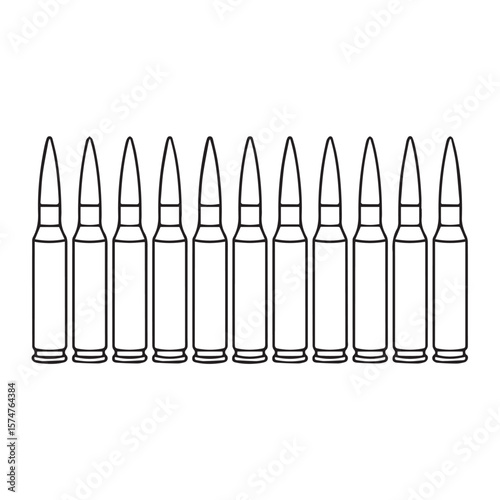 black and white bullet icon set with 10 rifle shells perfect vector assets for defense, army, hunting, tactical branding