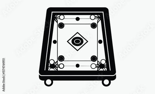 Carrom board silhouette, Carrom Play Area Silhouette Vector, Geometric Black Vector Art for Strategy Game Illustration 