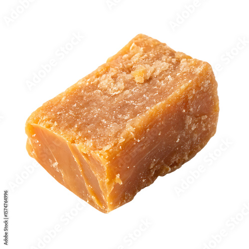 A block of raw, unrefined cane sugar known as jaggery isolated on a transparent background png