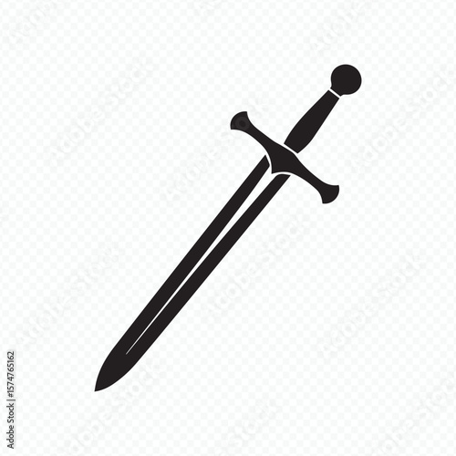 sword vector clipart, medieval knight weapon silhouette, simple black blade illustration, fantasy and historical design resource