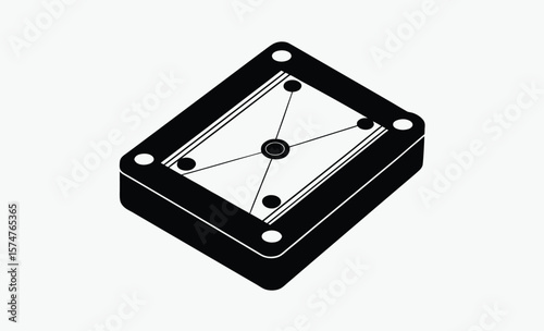 Carrom board silhouette, Carrom Play Area Silhouette Vector, Geometric Black Vector Art for Strategy Game Illustration 