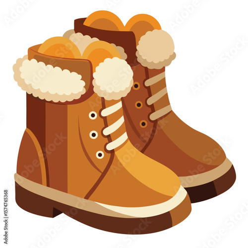 A colorful vector illustration of a pair of isolated winter boots for fashion and clothing design