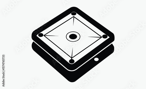 Carrom board silhouette, Carrom Play Area Silhouette Vector, Geometric Black Vector Art for Strategy Game Illustration 
