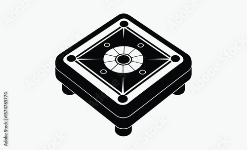 Carrom board silhouette, Carrom Play Area Silhouette Vector, Geometric Black Vector Art for Strategy Game Illustration 