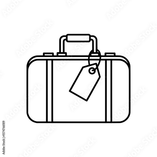 Outline Icon of Suitcase with Travel Tag – Symbolizing Vacation, Tourism, or Personal Luggage